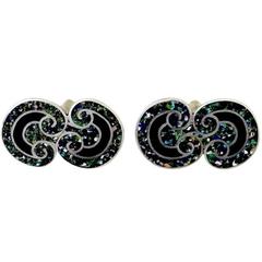 Retro Margot De Taxco Enamel Sterling Silver Confetti Enamel Cufflinks 1950