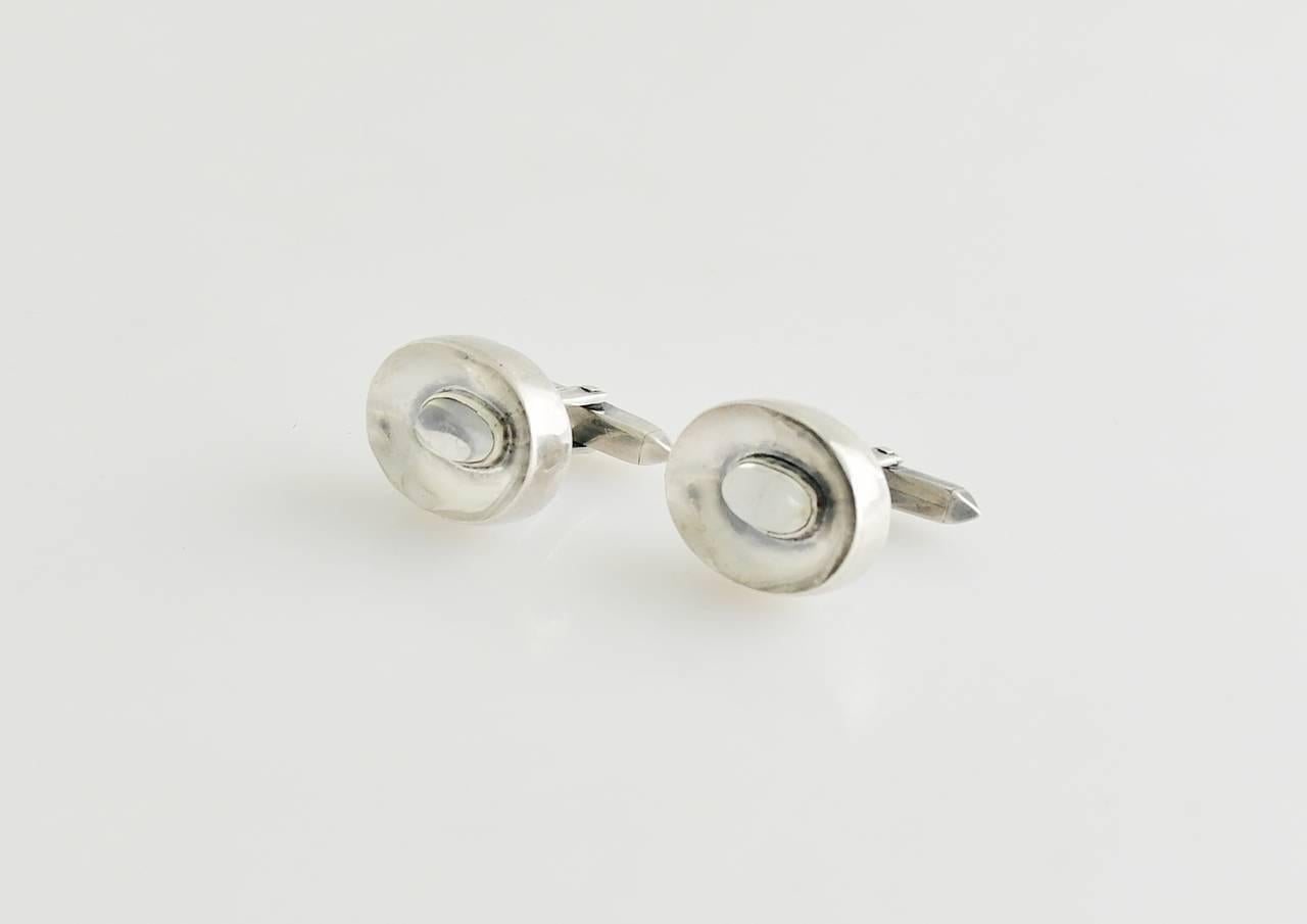 Women's or Men's Antonio Pineda .970 Silver & Moonstone Cufflinks 1960 For Sale