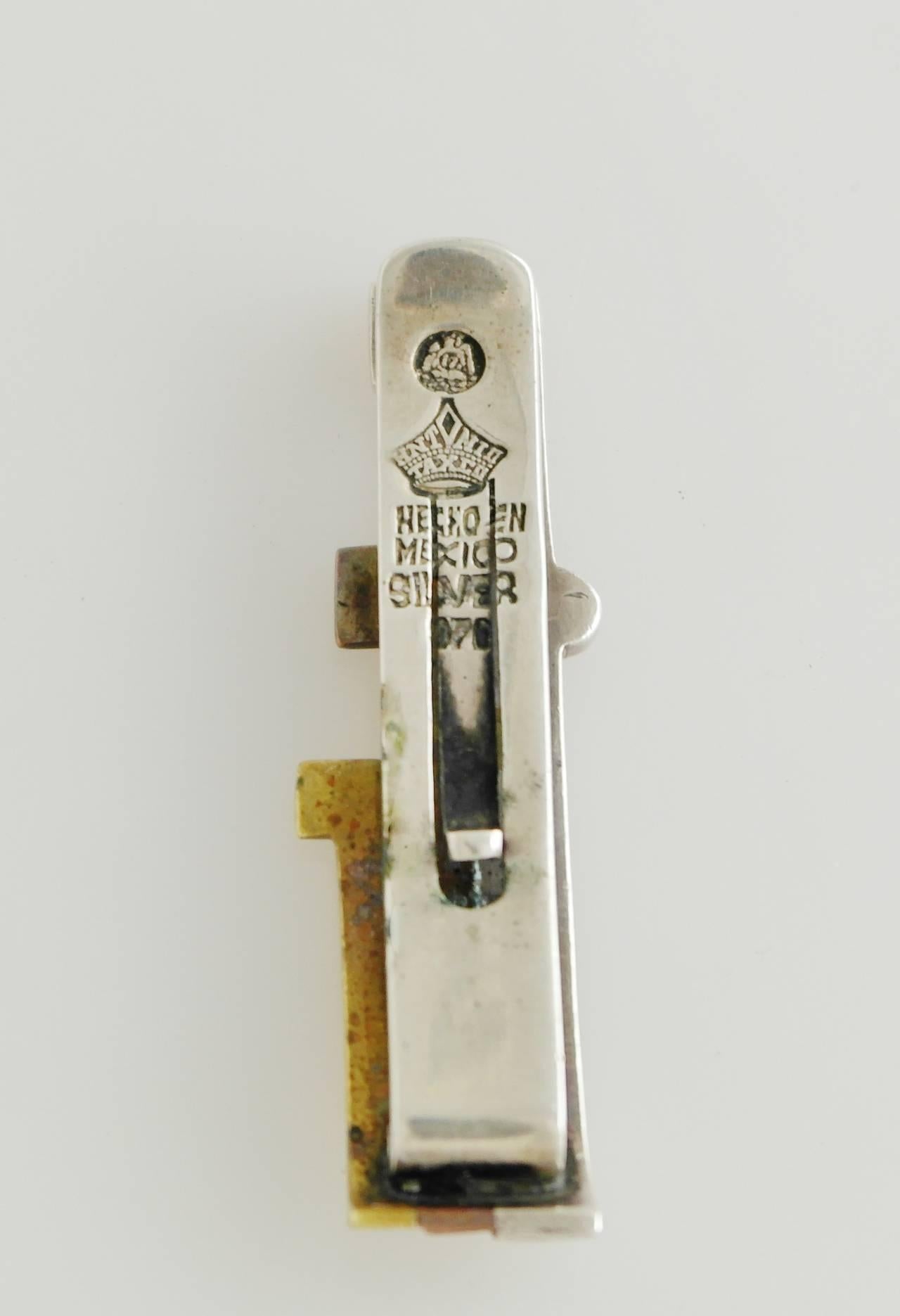 Antonio Pineda .970 Silver and Mixed Metals Tie Clip 1967 In Excellent Condition For Sale In New York, NY