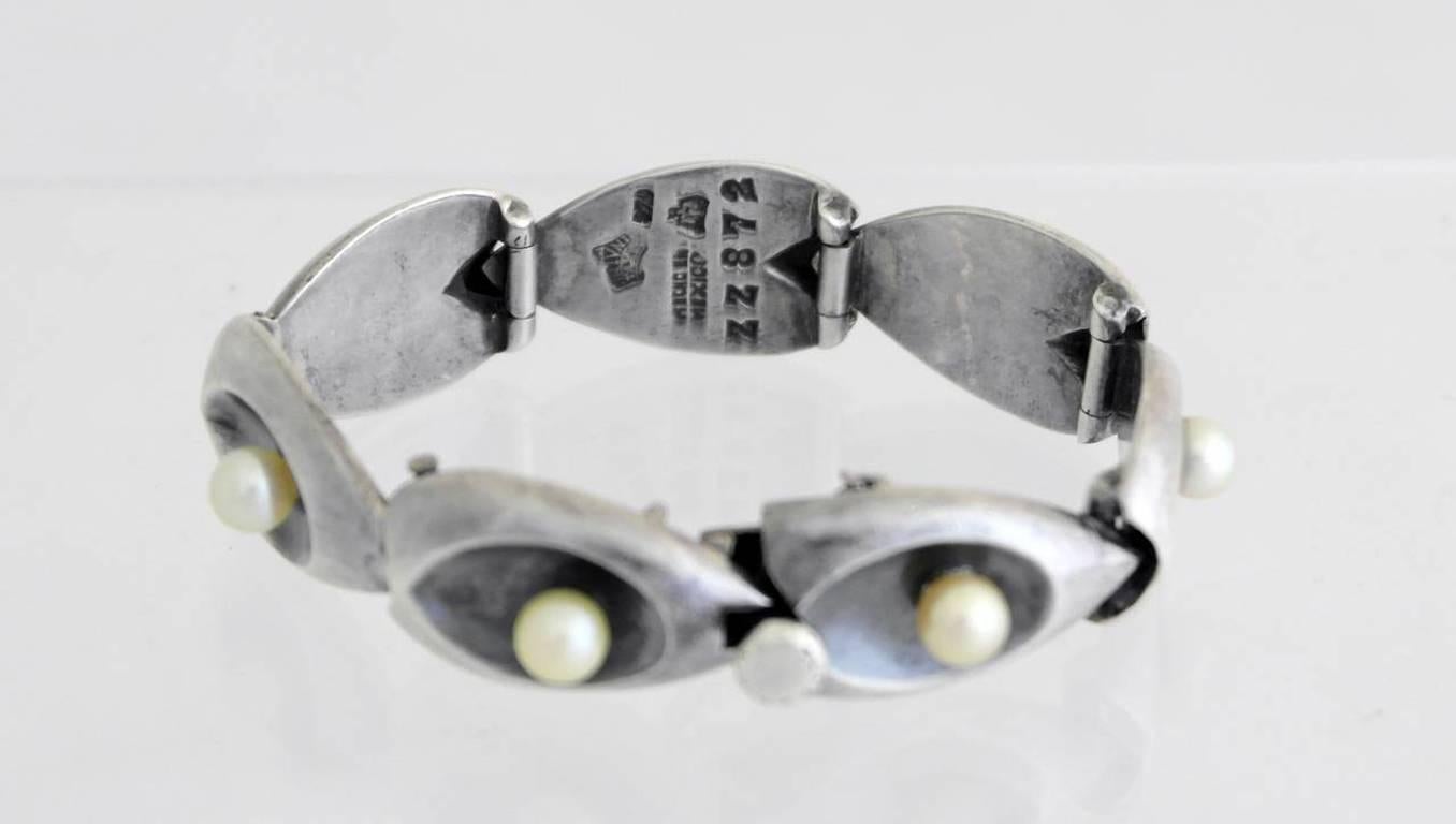 Women's Antonio Pineda .970 Silver and Pearls Bracelet For Sale