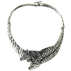 Antique SUPERB Emilia Castillo Sterling Silver Exotic Zebras Motif Necklace 1990