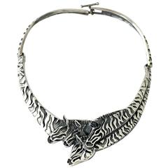 SUPERB Emilia Castillo Sterling Silver Exotic Zebras Motif Necklace 1990 12