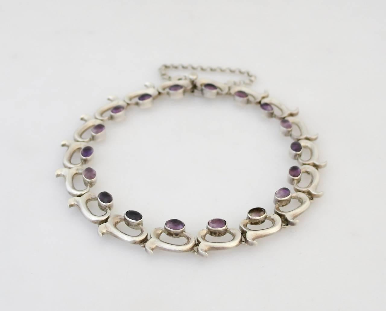 Taxco Amethyst Sterling Silver Modernist Necklace   For Sale 1