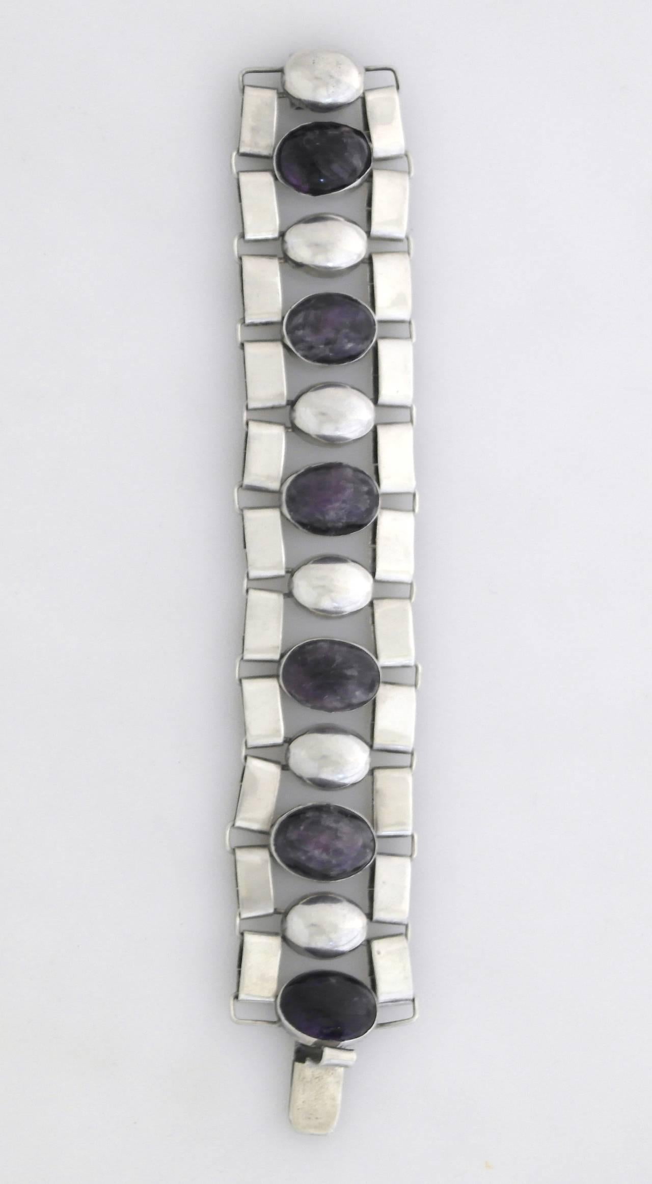 Fred Davis Amethyst Sterling Silver Link Bracelet For Sale 1