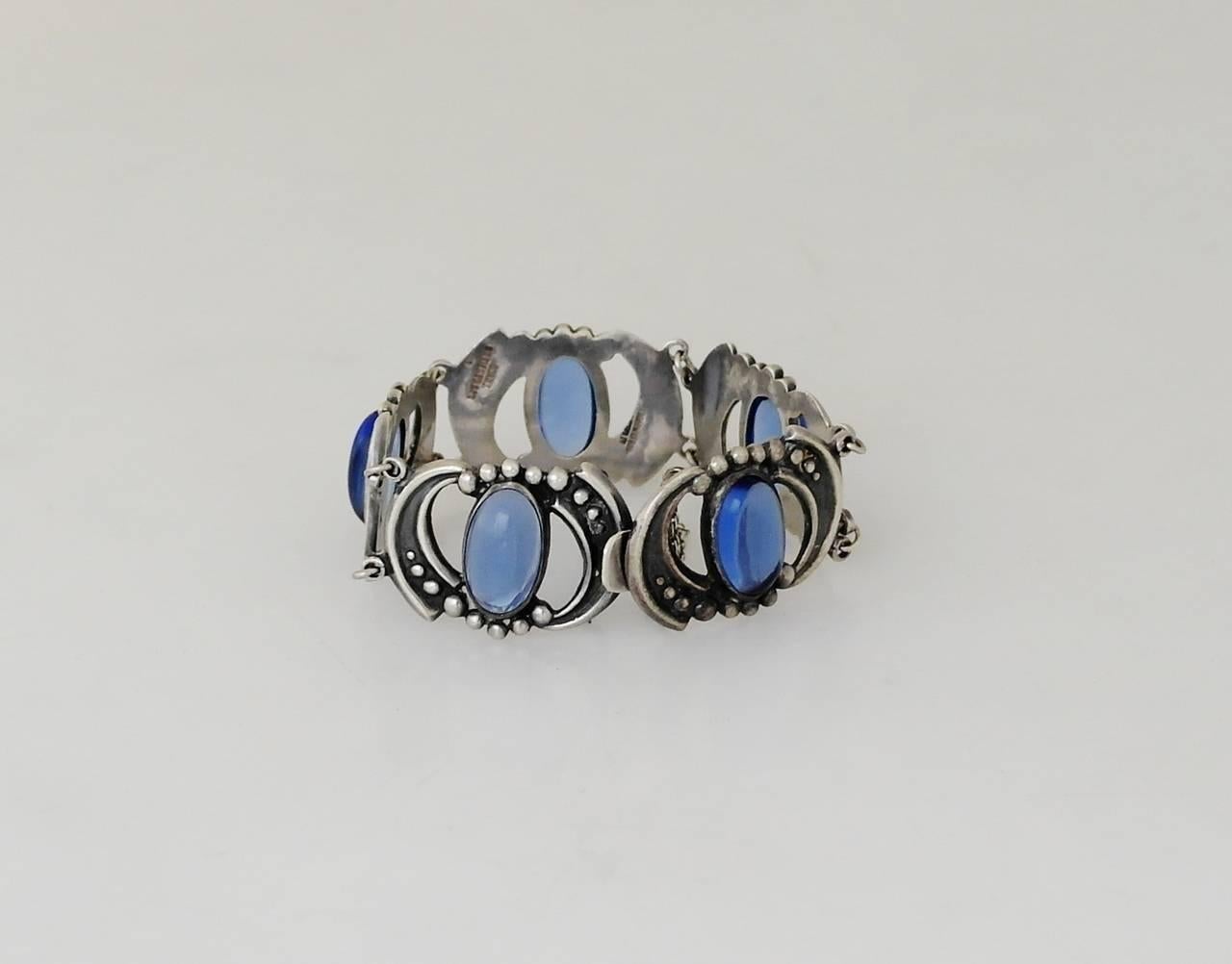 Los Castillo Sterling Silver & Glass Cabochons Bracelet In Excellent Condition For Sale In New York, NY