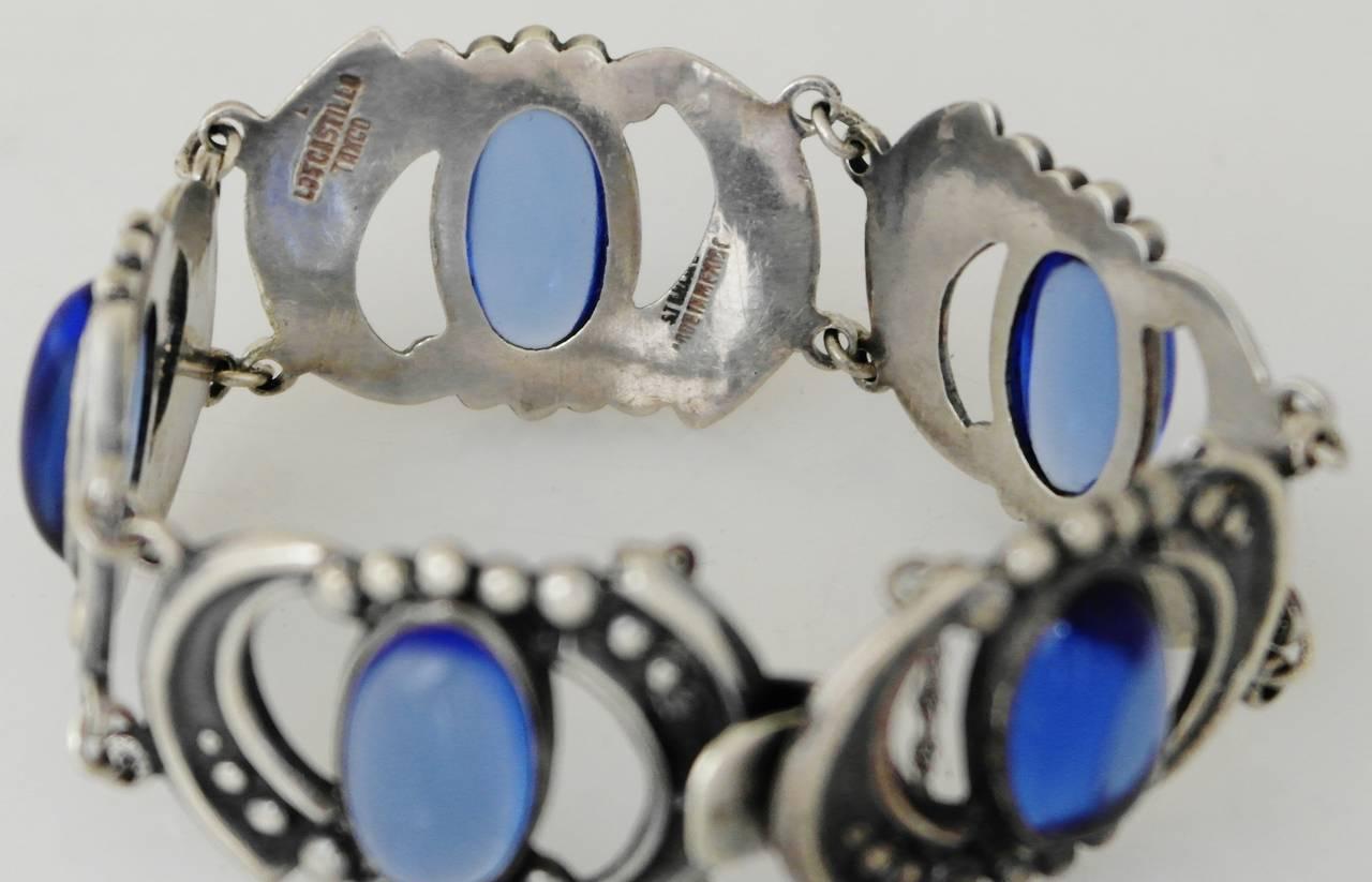 Los Castillo Sterling Silver & Glass Cabochons Bracelet For Sale 2