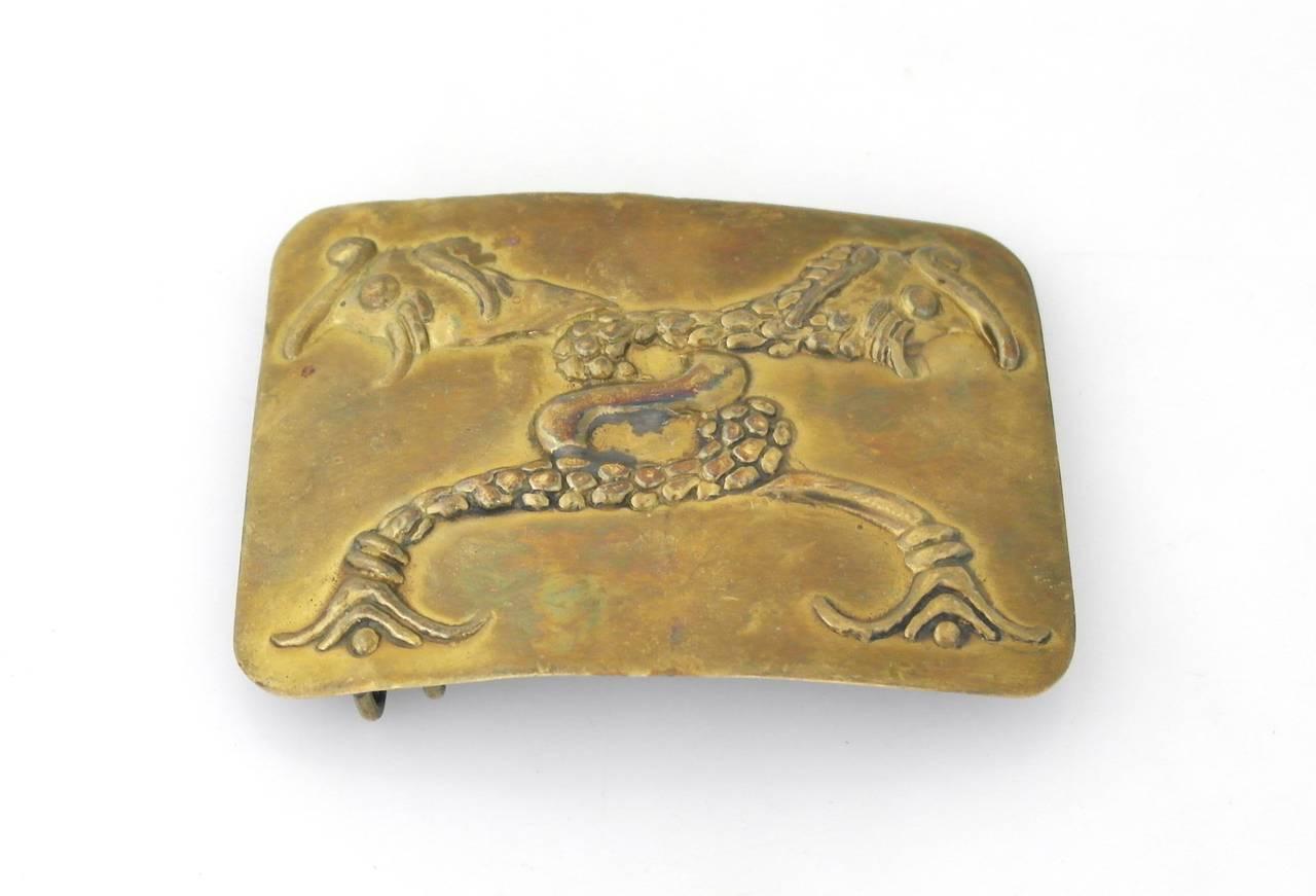 Hubert Harmon Brass Koi Fish Belt Buckle In Excellent Condition For Sale In New York, NY