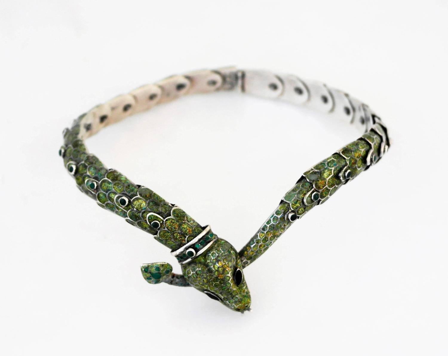 Margot De Taxco Sterling Silver  Enamel Snake Necklace and Bracelet For Sale 4