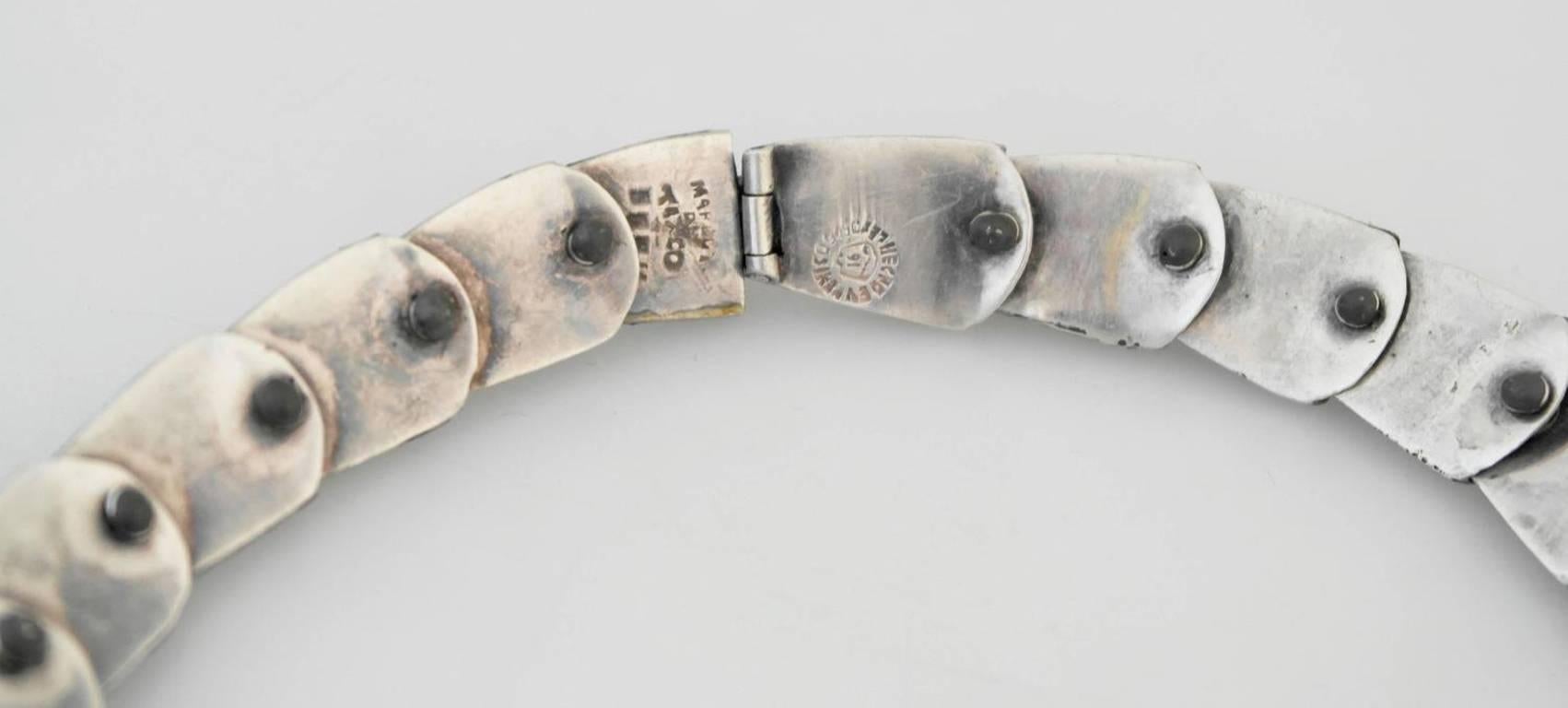 RARE SNAKE MOTIF Margot De Taxco Enamel Sterling Silver Snake Necklace 1955 For Sale 4