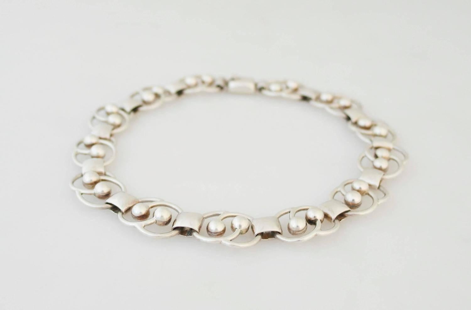 Early Hector Aguilar Sterling Silver Necklace 1955 Circular Link Motif For Sale 1