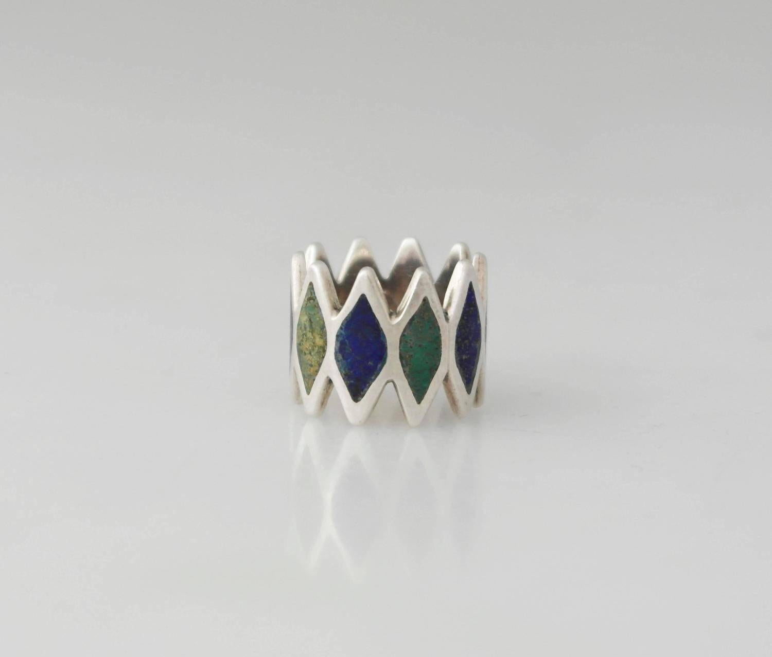 Women's Los Castillo Sterling Silver Diamond Motif Ring For Sale