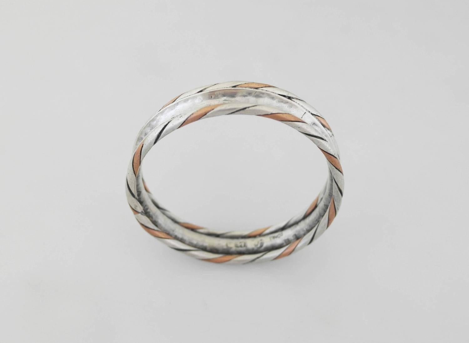 Women's or Men's William Spratling Sterling Silver Copper Bangle Bracelet