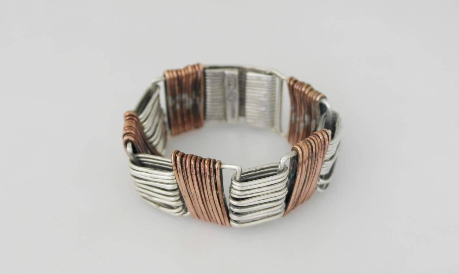 RARE Aguilar Copper Sterling Silver Bracelet VISIT LAUREN STANLEY 4 MEX JEWELRYL In Excellent Condition For Sale In New York, NY