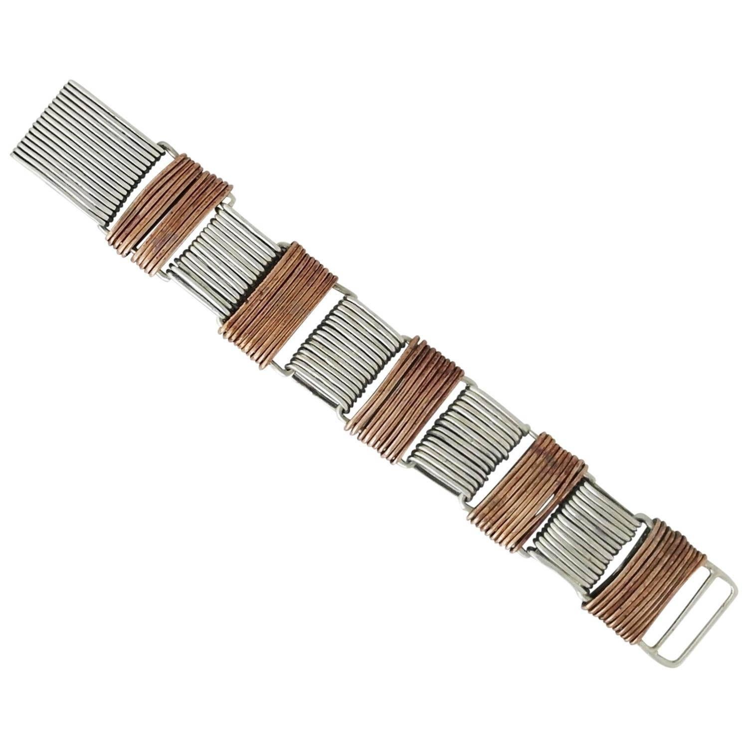 RARE Aguilar Copper Sterling Silver Bracelet VISIT LAUREN STANLEY 4 MEX JEWELRYL For Sale