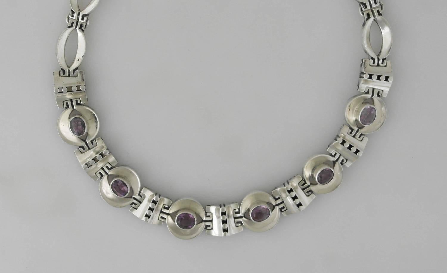 Los Ballesteros Amethysts Sterling Silver Necklace For Sale 1