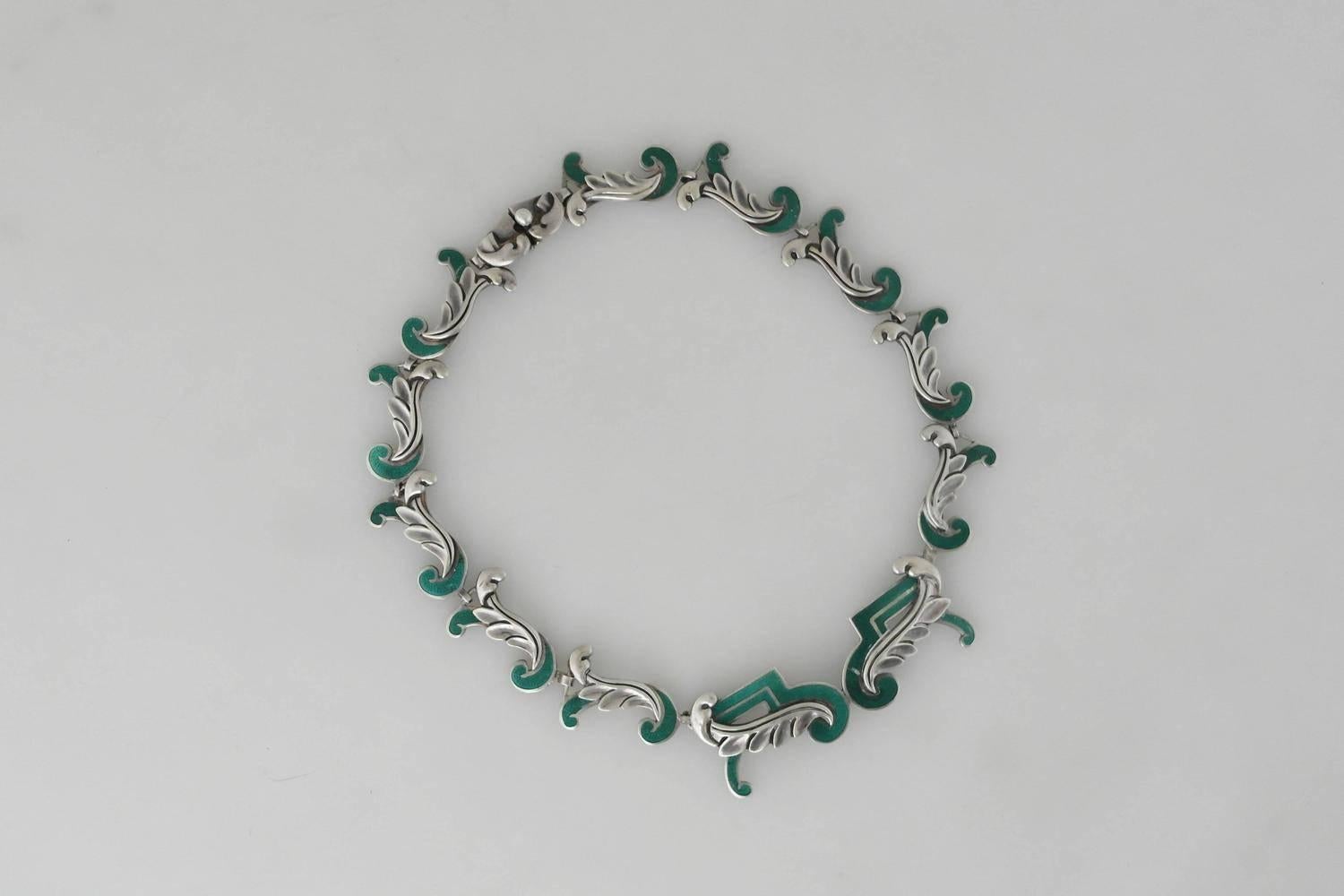 Margot De Taxco Enamel Sterling Silver Necklace In Excellent Condition For Sale In New York, NY