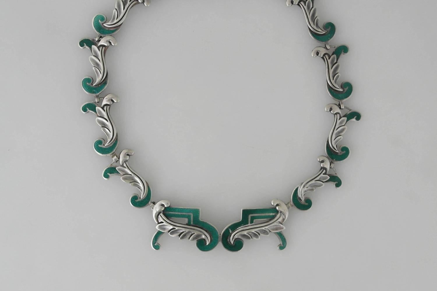 Margot De Taxco Enamel Sterling Silver Necklace For Sale 1
