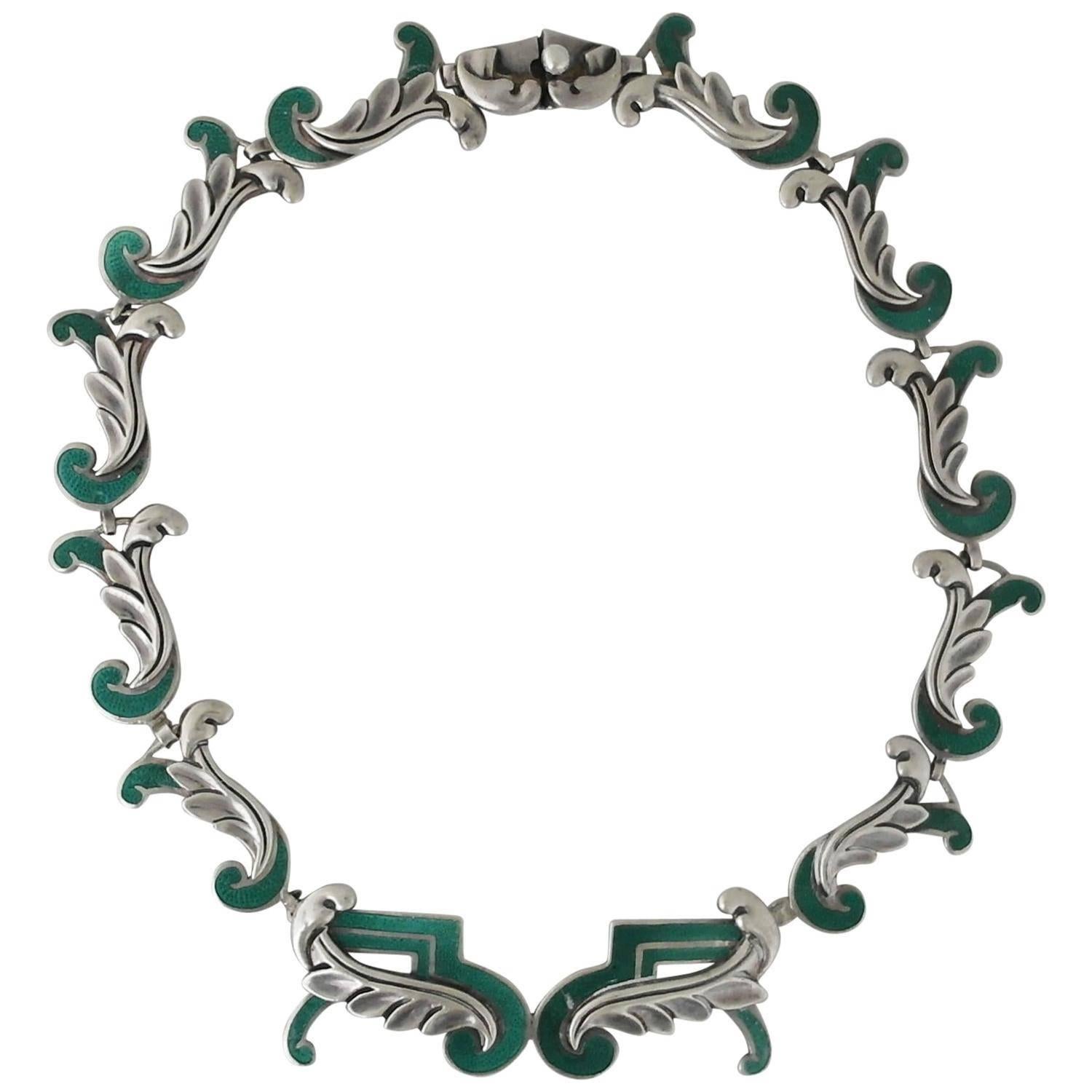 Margot De Taxco Enamel Sterling Silver Necklace For Sale