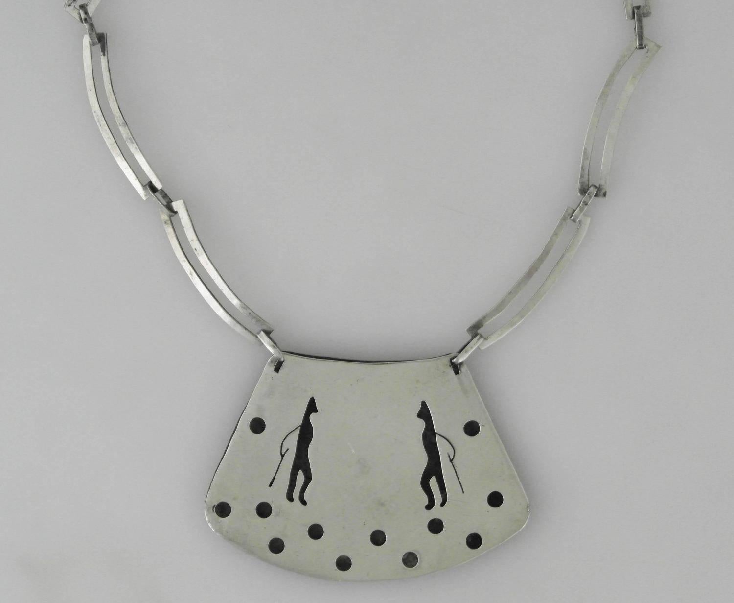 Women's or Men's Los Castillo Sterling Silver Shadowbox Design Necklace For Sale