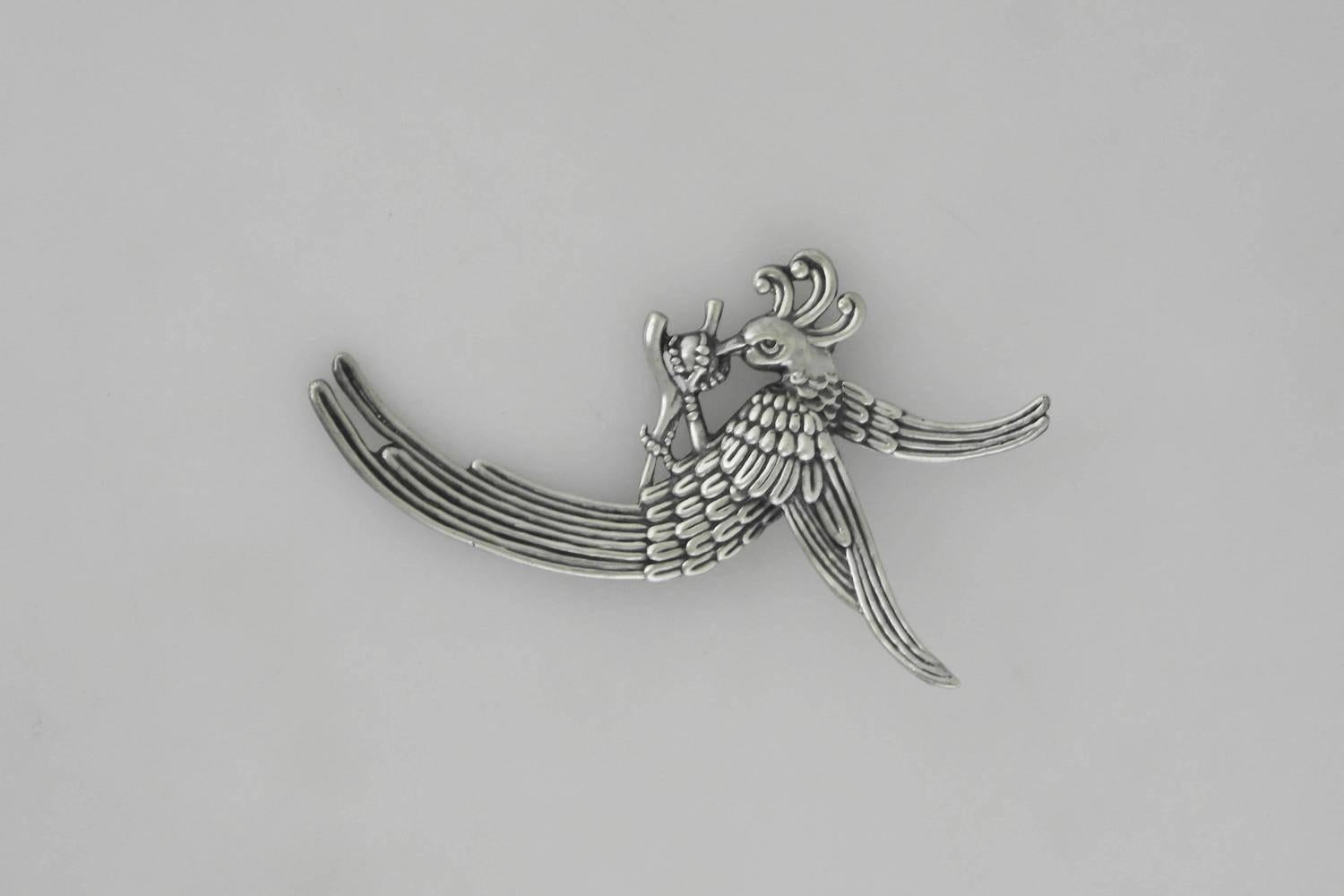 Los Castillo Sterling Silver Bird Motif Brooch In Excellent Condition For Sale In New York, NY