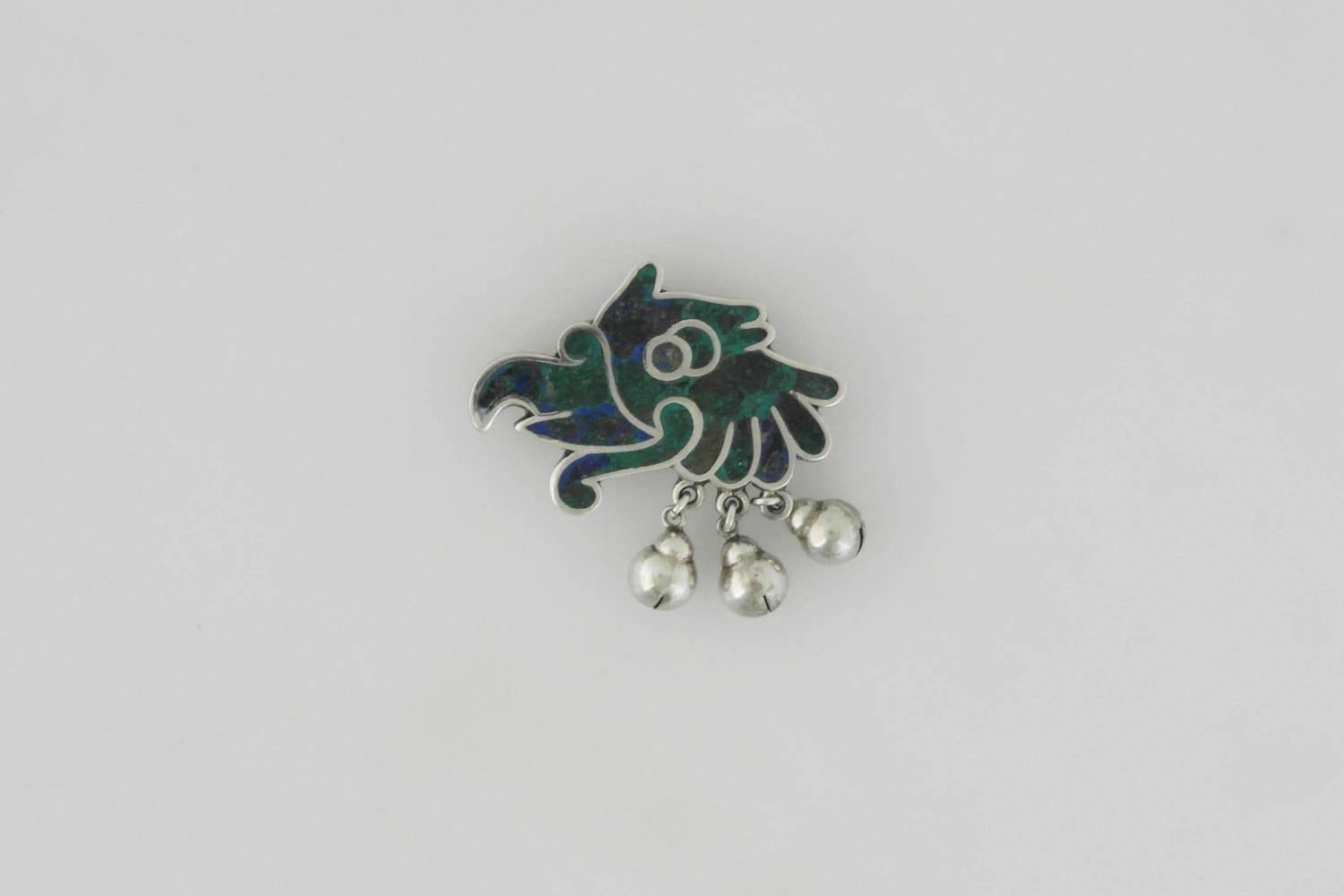 Los Castillo Sterling Silver Parrot Motif Brooch  In Excellent Condition In New York, NY