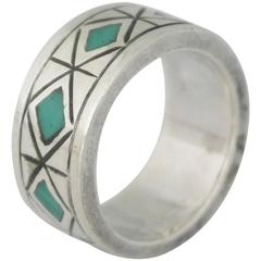 Vintage Los Castillo Turquoise Sterling Silver Ring 