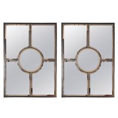 Pair of Solid Brass Beveled 'Quadrature' Mirrors by Design Frères