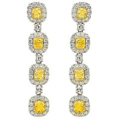 7.33 Carats Fancy Yellow Diamond and White Diamond Drop Earrings 5