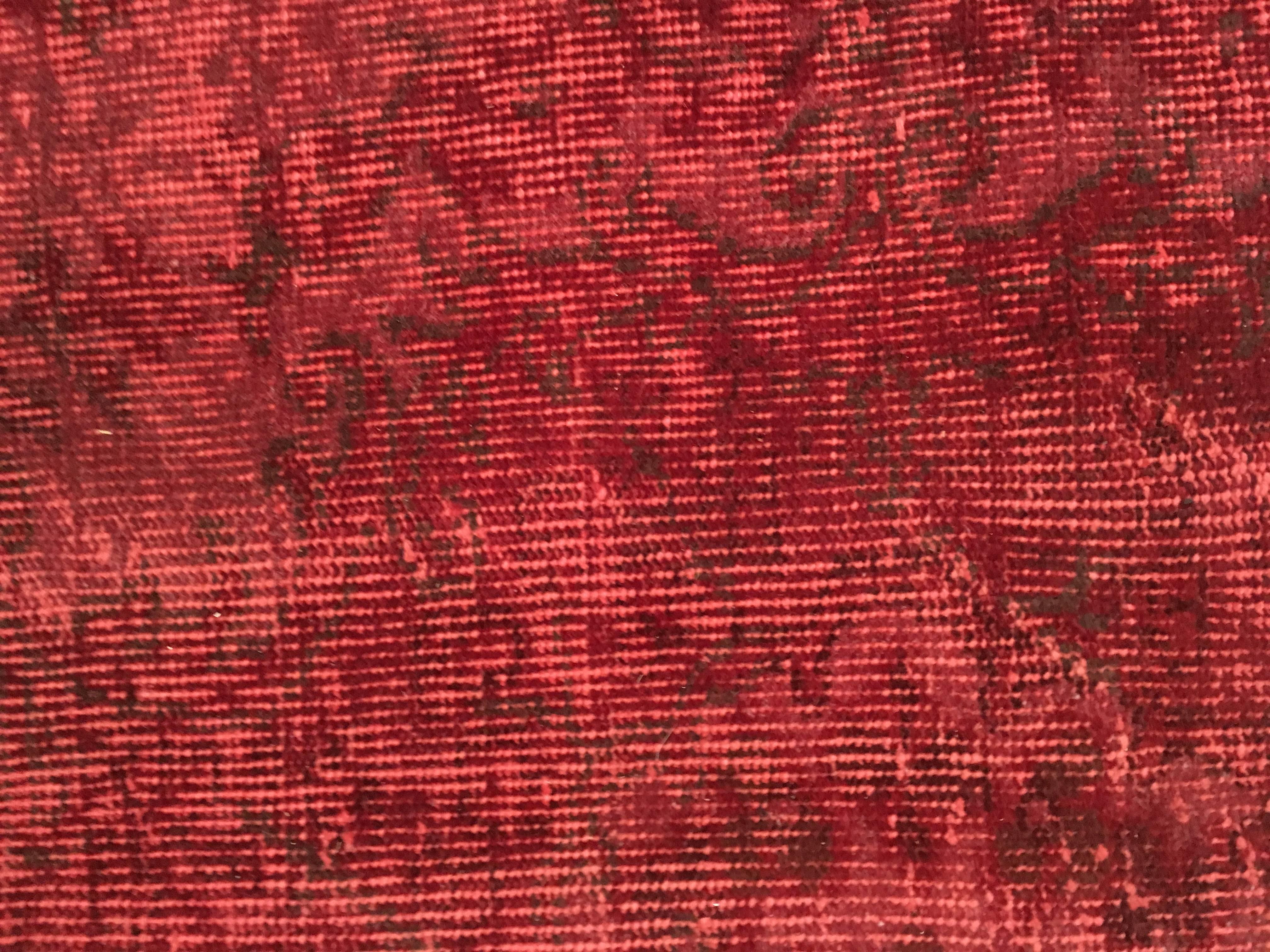 Overdyed Rug in Red, Smaller In Distressed Condition For Sale In Seattle, WA