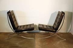 Pair of Oversized French 1970s Barcelona Style Chrome and Leather Chairs