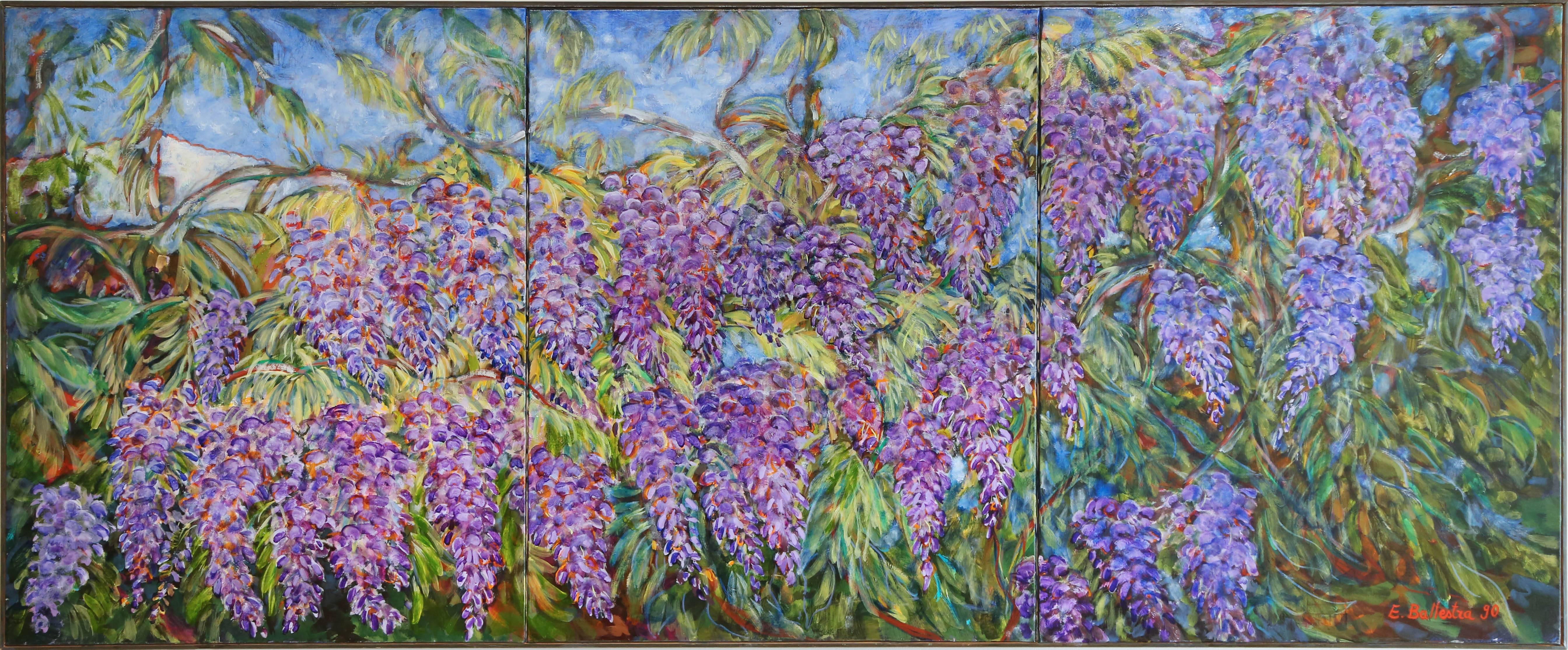 Evelyne Ballestra Figurative Painting - Wisteria bunches