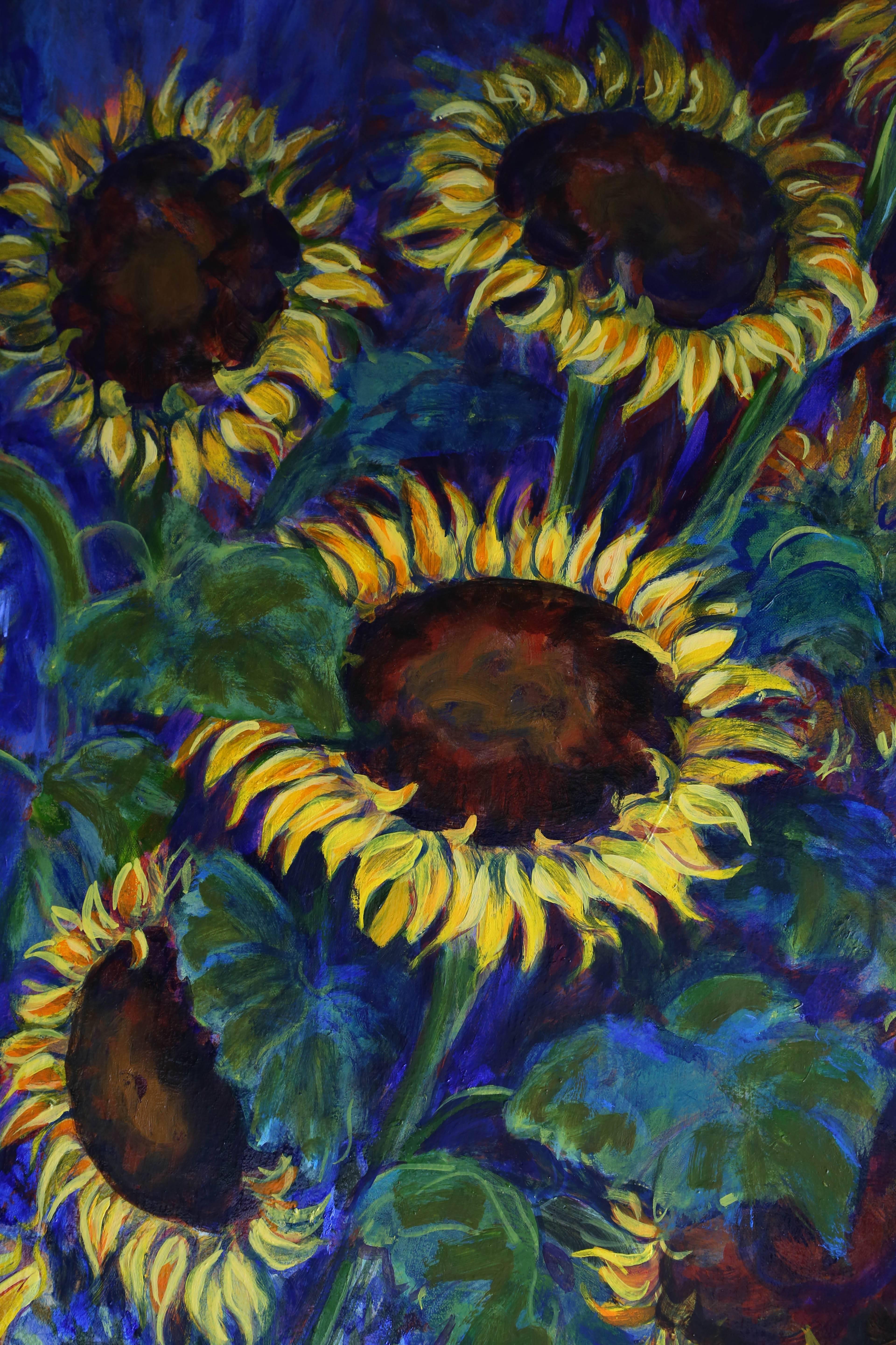 Tournesols - Expressionniste Painting par Evelyne Ballestra