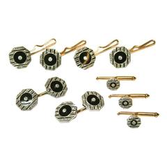 Art Deco Diamond, Platinum, 14 Karat Gold, and Onyx Dress Set