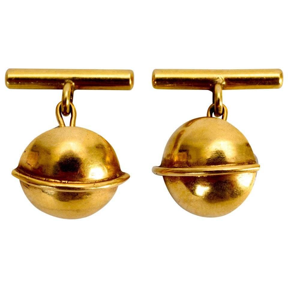 Art Deco 14 Karat Gold Saturn Cufflinks