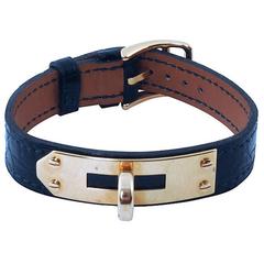 Hermès Navy Crocodile and 18 Karat Gold Kelly Watchband 12