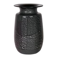 Murano Vase in Black Glass with Infused Silver Leaf