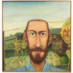 Vintage The Sun Flower Portrait Anthony Green, Oil on Canvas, 1974
