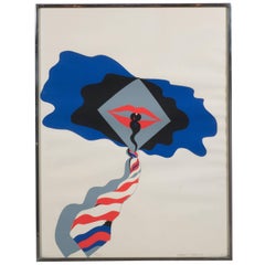 Mid-Century Modern Pop Art Print by Allen Jones in Black & Electric Blue/Red