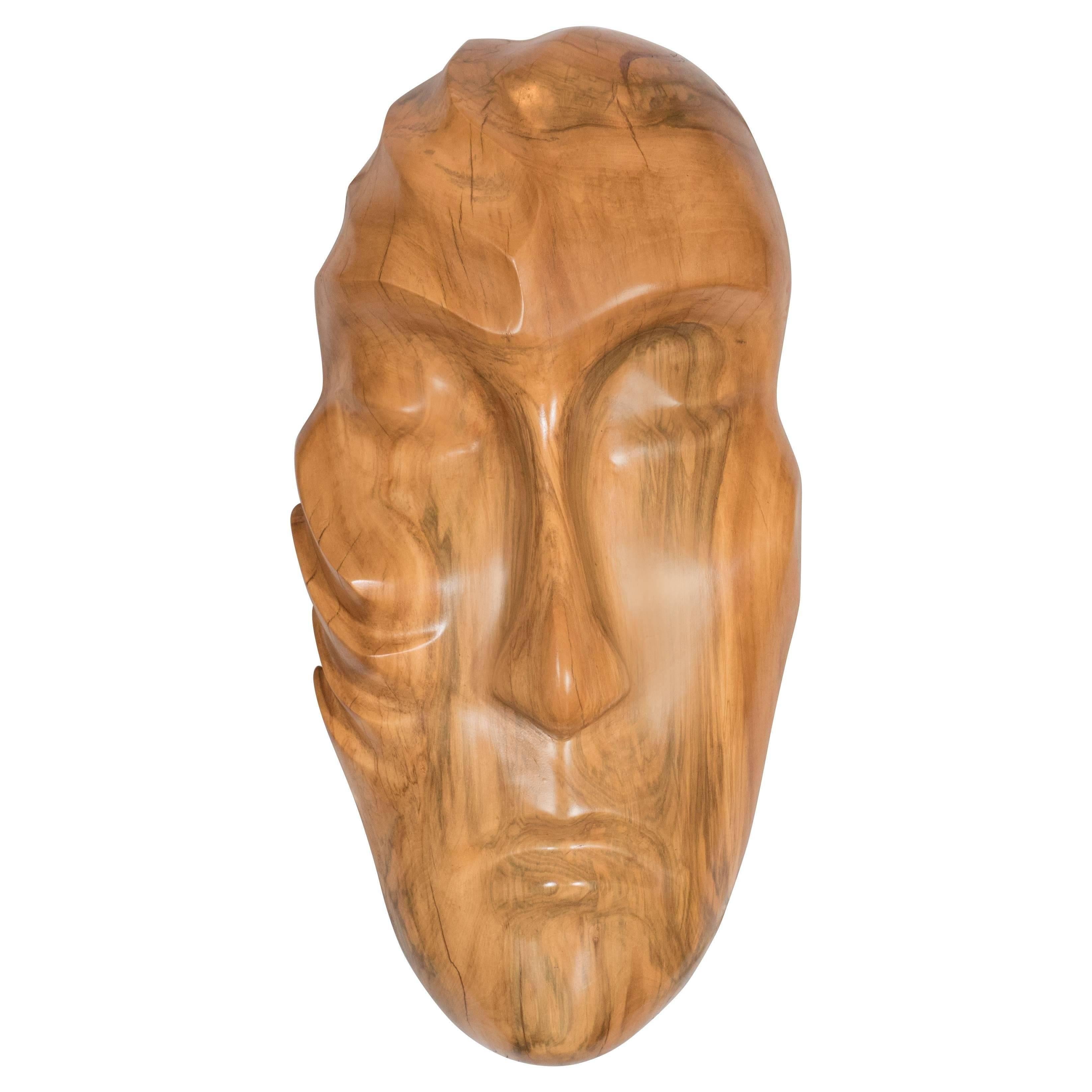 Unknown Figurative Sculpture - Mid-Century Modernist Hand Sculpted Mask in Exotic Wood