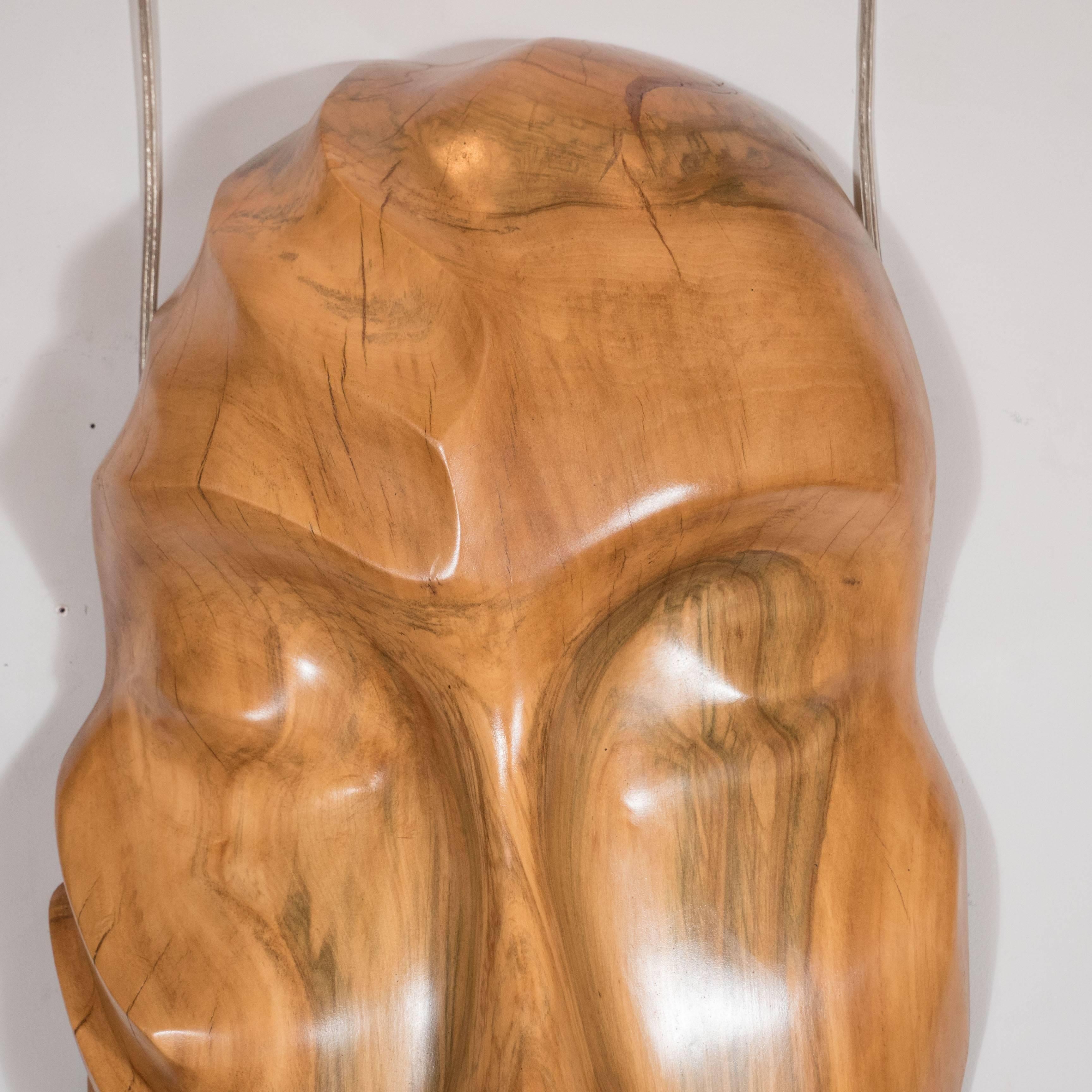 Mid-Century Modernist Hand Sculpted Mask in Exotic Wood - Sculpture by Unknown