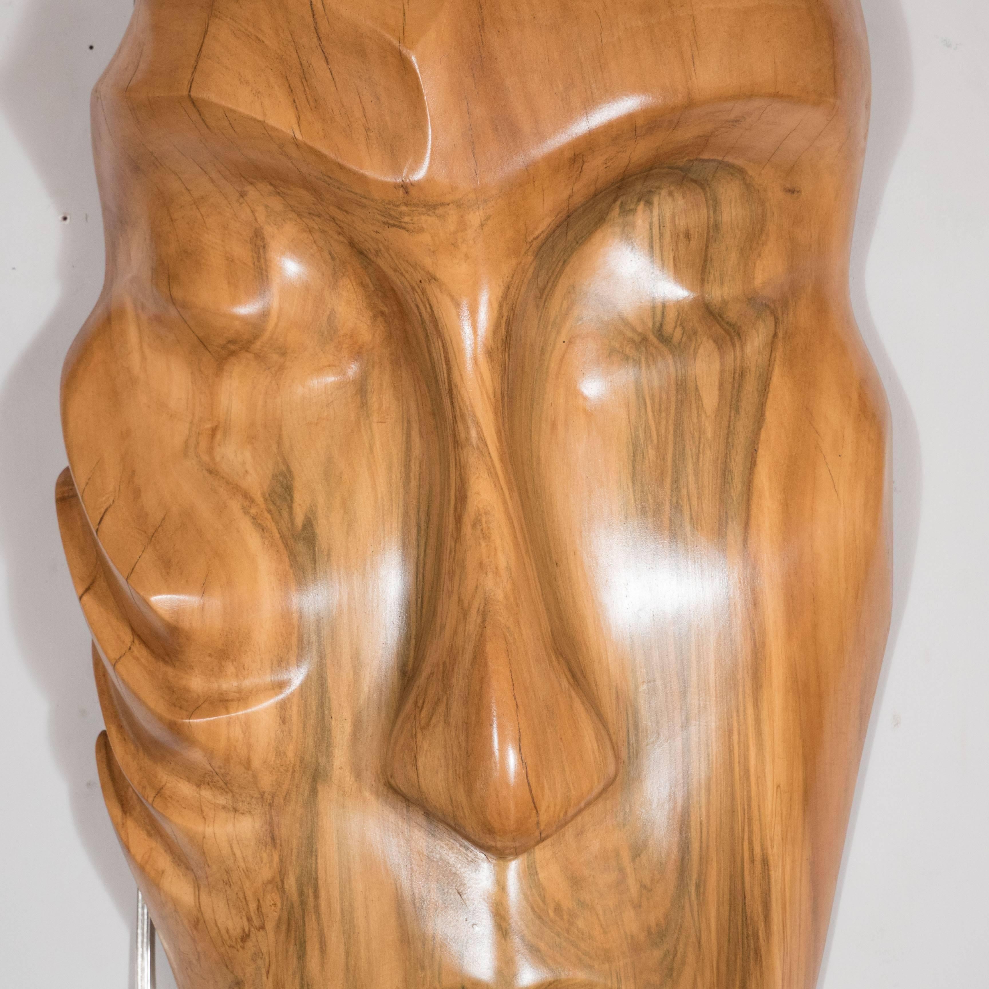 Mid-Century Modernist Hand Sculpted Mask in Exotic Wood 2