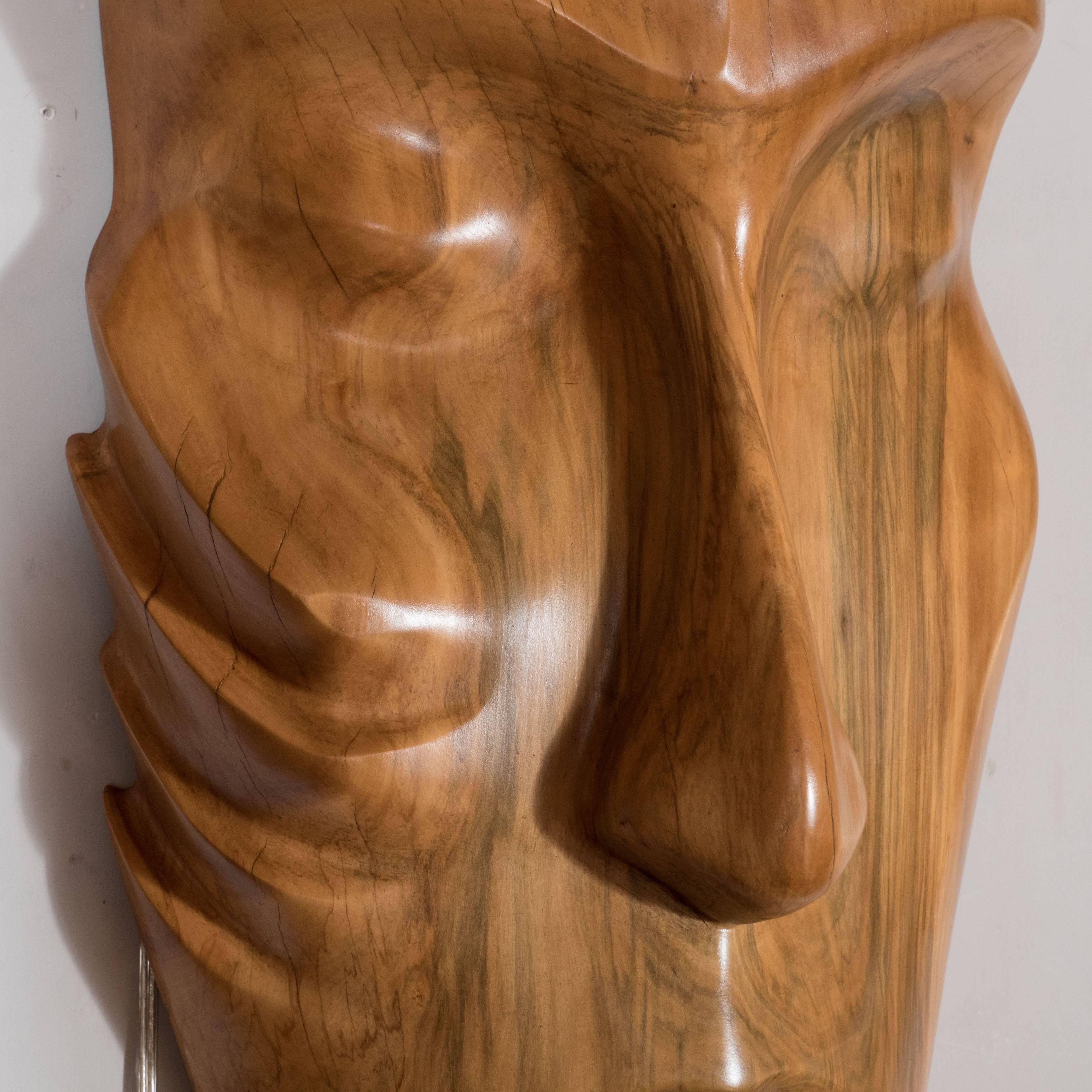Mid-Century Modernist Hand Sculpted Mask in Exotic Wood 3