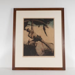 Art Deco Allegorical Etching Entitled "Le Combat" by Maurice Langaskens
