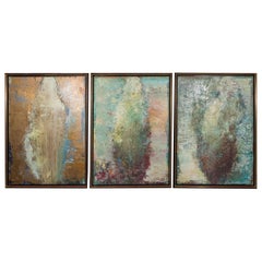 Stunning Modernist Oil on Canvas Abstract Triptych Painting by Marilyn Levin