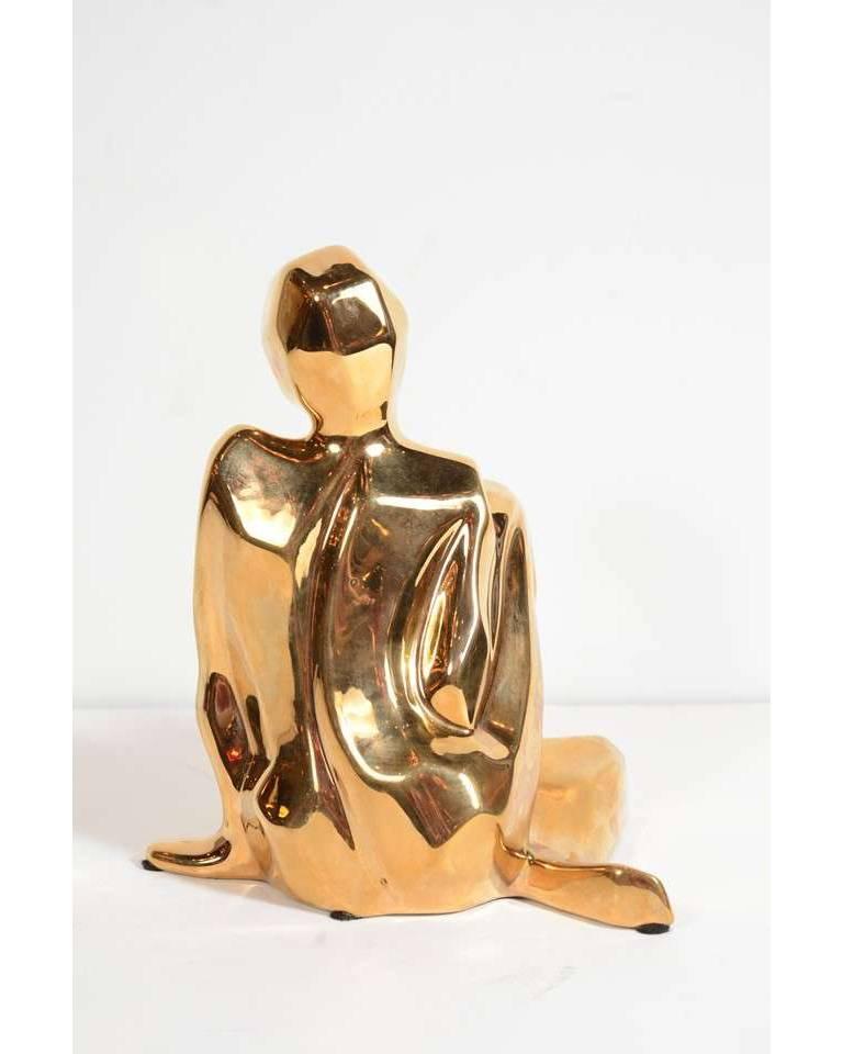 Mid-Century Modernist Ceramic Gold-Plated Crouching Woman Sculpture by Jaru 3