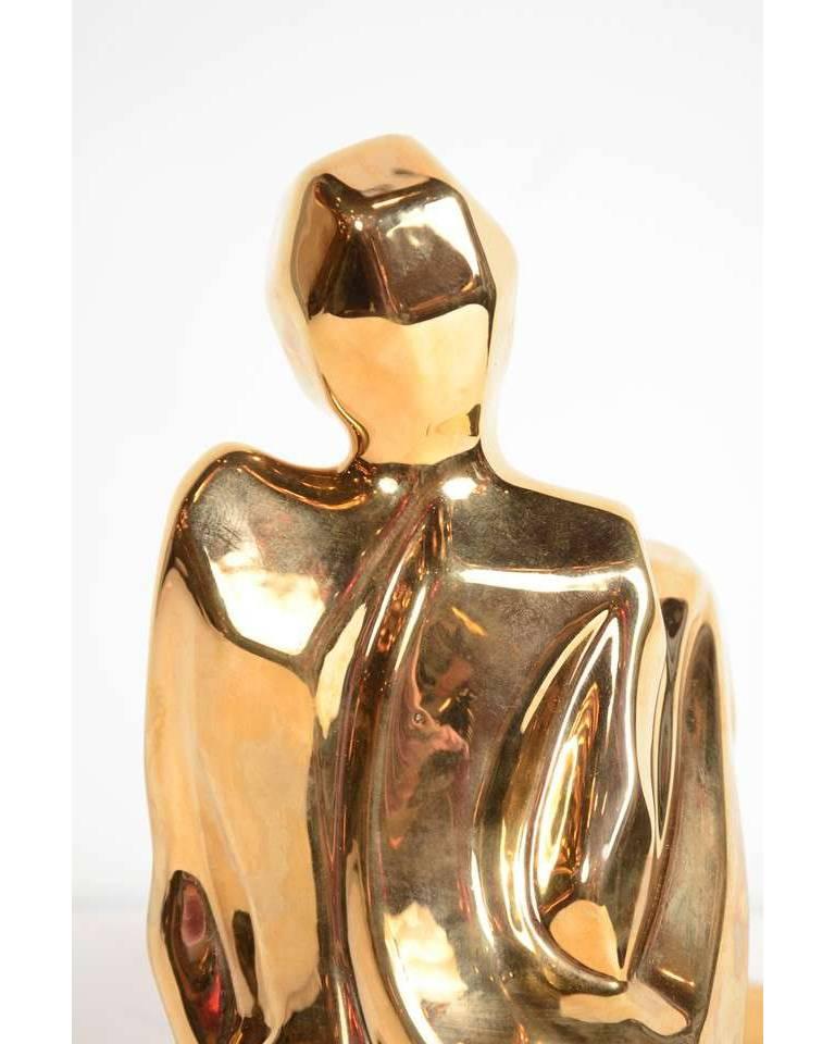 Mid-Century Modernist Ceramic Gold-Plated Crouching Woman Sculpture by Jaru 4