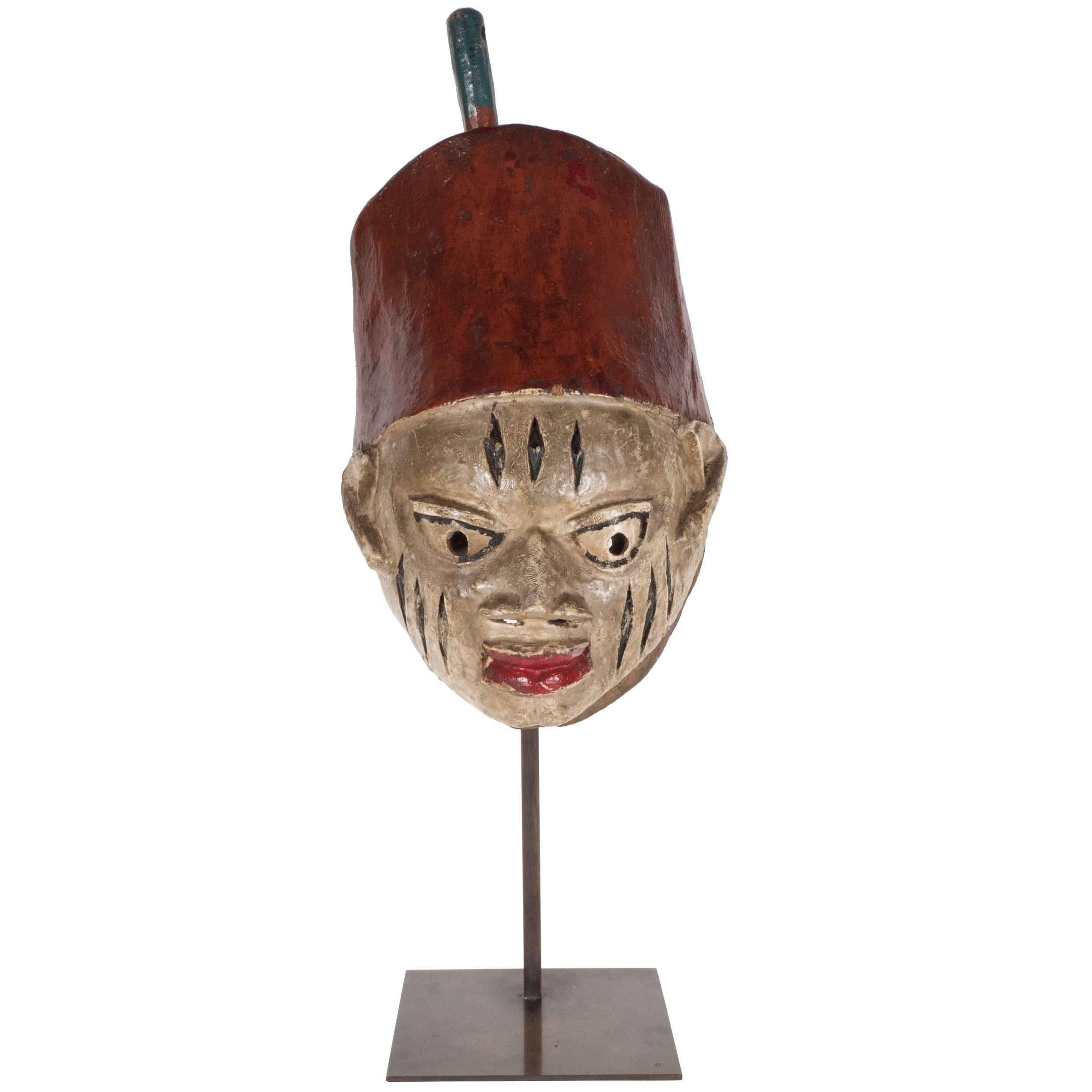 Unknown Figurative Sculpture - Painted Head Crest Mask on Mount, Probably Yoruba, Nigeria, 20th Century