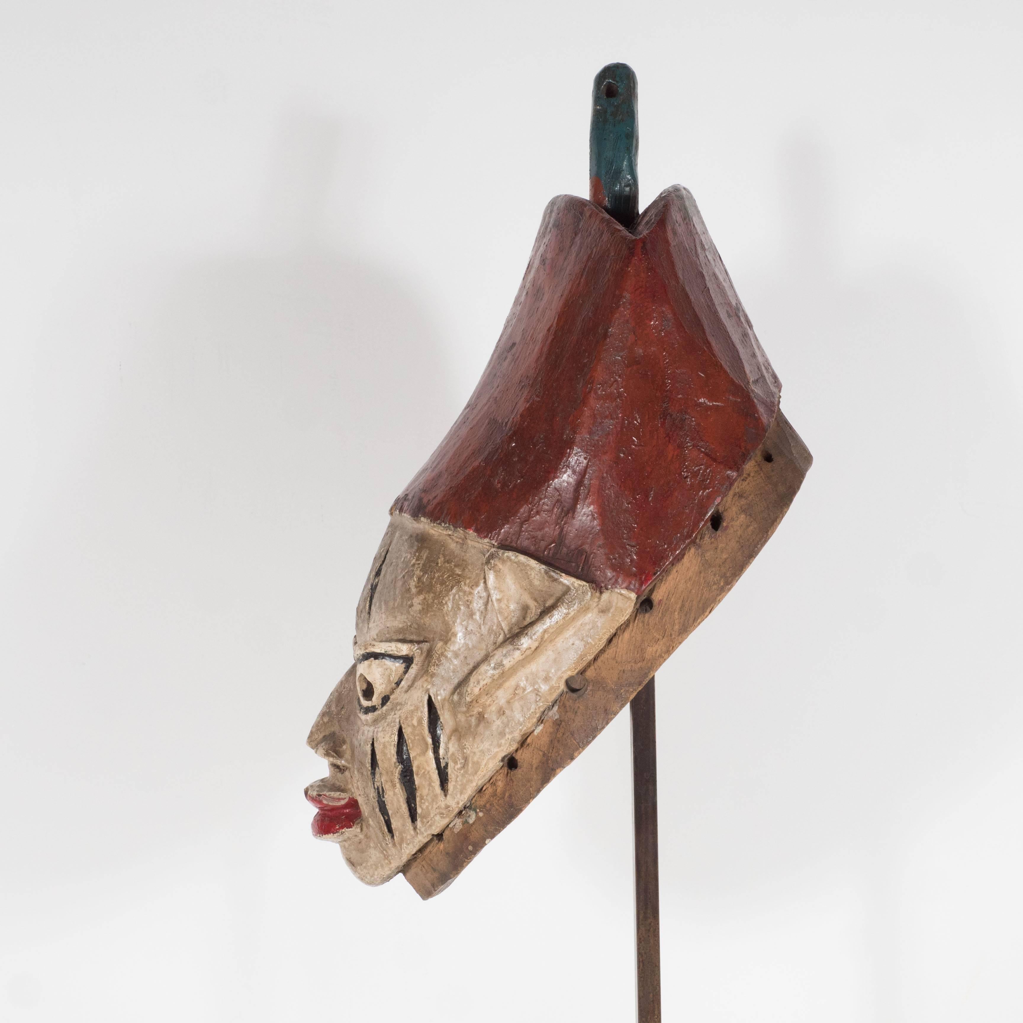 Painted Head Crest Mask on Mount, Probably Yoruba, Nigeria, 20th Century - Tribal Sculpture by Unknown
