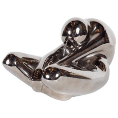 Modernist Ceramic Platinum-Plated Crouching Man Sculpture by Jaru, circa 1970