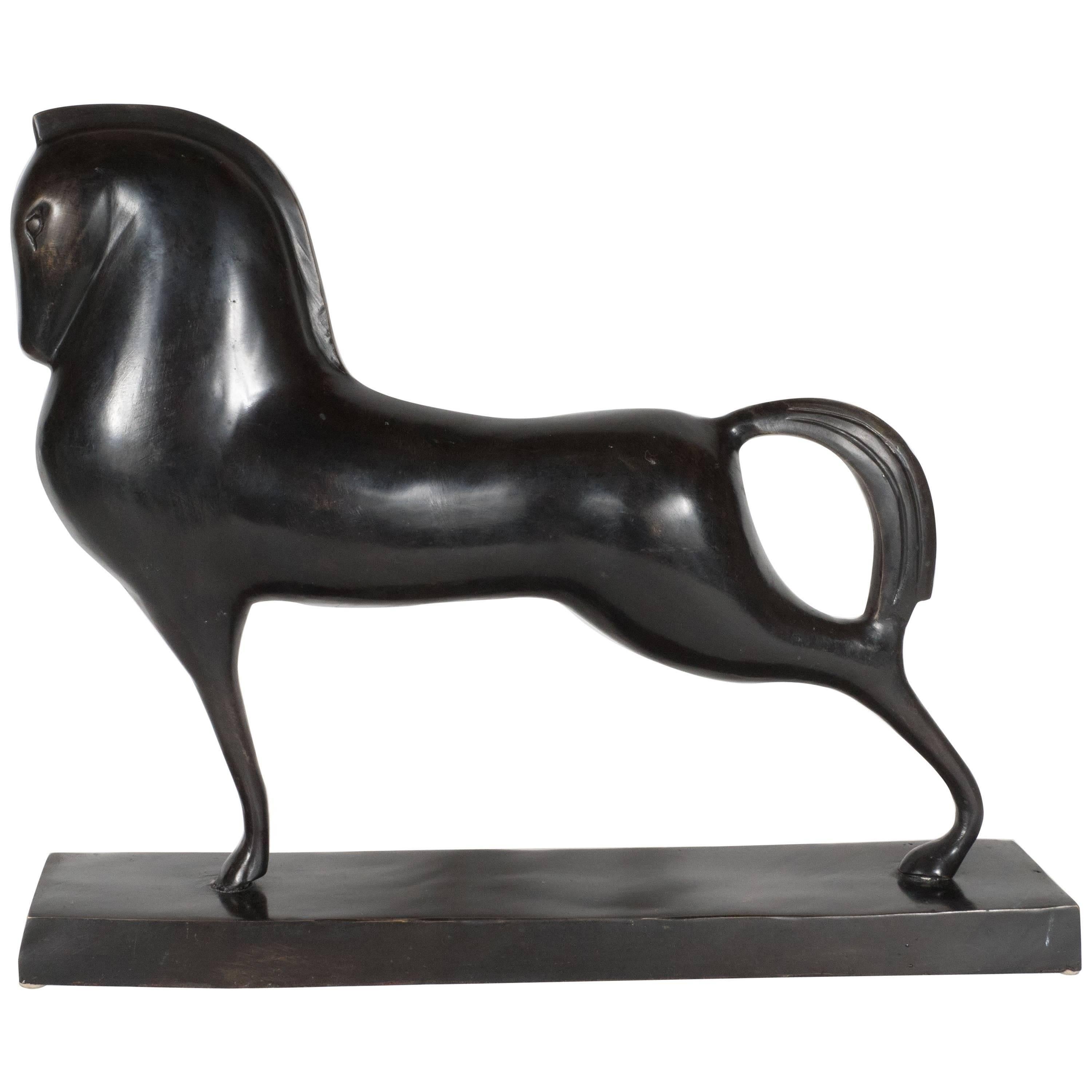 Unknown Figurative Sculpture - Elegant Mid-Century Modernist Bronze Etruscan Horse Sculpture